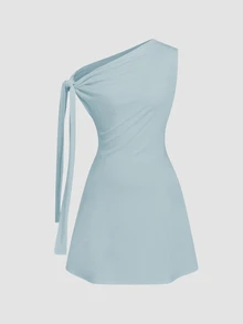 SHEIN Unity Women's Asymmetric Tie-Up Waist Short Dress - Baby Blue - View 4