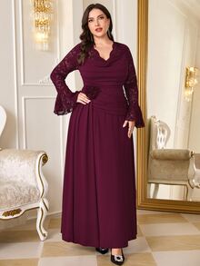 Reflora Plus Size Burgundy High Elasticity Knit Mom Party Wedding Formal Dress New Year Fall Elegant Romantic - Burgundy - View 4