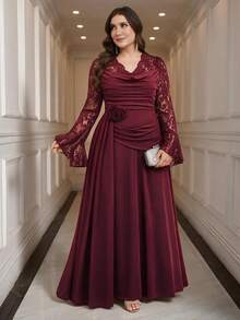 Reflora Plus Size Burgundy High Elasticity Knit Mom Party Wedding Formal Dress New Year Fall Elegant Romantic - Burgundy - View 1