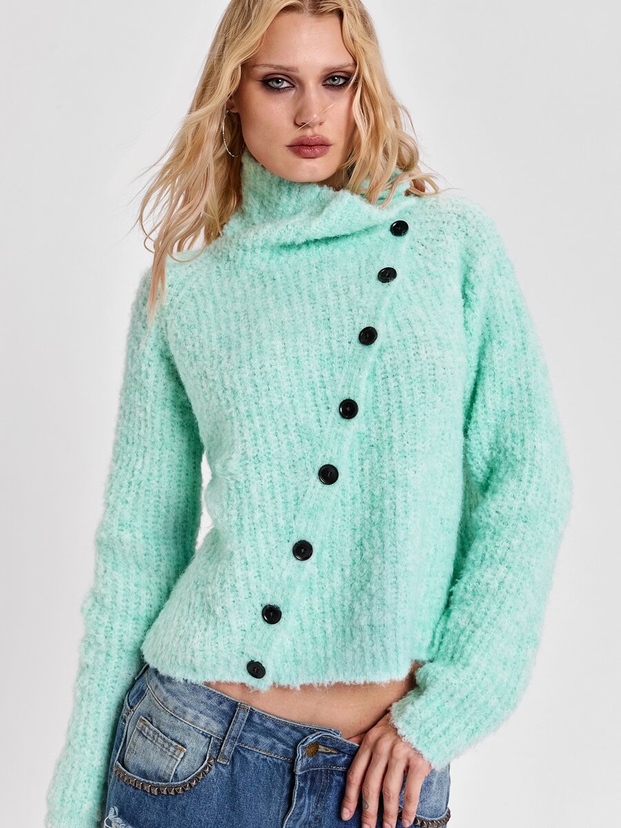 ROMWE Autumn/Winter Y2K Casual Solid Color All-Match Versatile Button ...