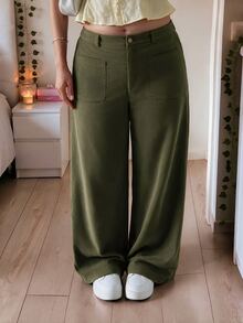 SHEIN MOD Pantalones rectos de talla grande con bolsillos - Verde militar - Ver 1
