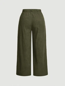 SHEIN MOD Pantalones rectos de talla grande con bolsillos - Verde militar - Ver 2