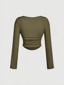 SHEIN MOD 3PCS Plus Size T-Shirts Fall Going Out Party Evening Chocolate Brown Grey Sexy Baggy - Army Green - View 7