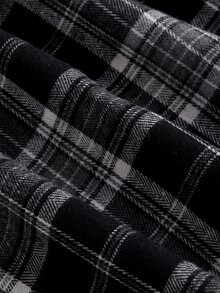 SHEIN MOD Plus Size Black Brushed Plaid Sleeveless Dress, For Summer - Black and White - View 6