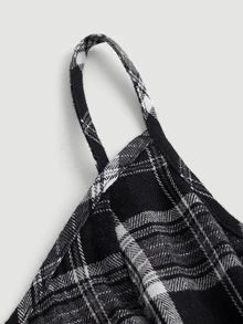 SHEIN MOD Plus Size Black Brushed Plaid Sleeveless Dress, For Summer - Black and White - View 5