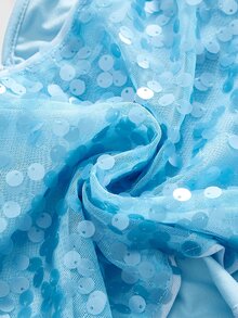 ROMWE Avant Y2K Glitter Camisole & Asymmetric Mesh Skirt 2 Pieces Set For Women, Suitable For Beach/Resort Wear - Baby Blue - View 8