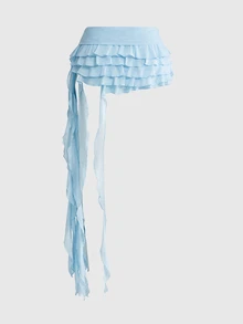 ROMWE Avant Y2K Glitter Camisole & Asymmetric Mesh Skirt 2 Pieces Set For Women, Suitable For Beach/Resort Wear - Baby Blue - View 6