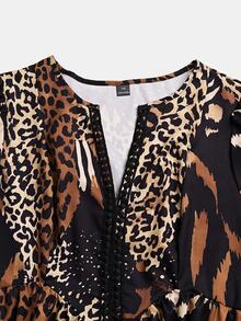 LanaWest CURVE Plus Size Women's Leopard Print Colorblock Casual Daily Summer Dress - Brown - View 3