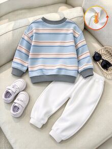 2 Pieces Young Boys' Sweatshirt Set ,Logo Print Sweatshirt And Long Pant, Comfortable , US Autumn Style, Gifts ,Christmas - Multicolor - View 6