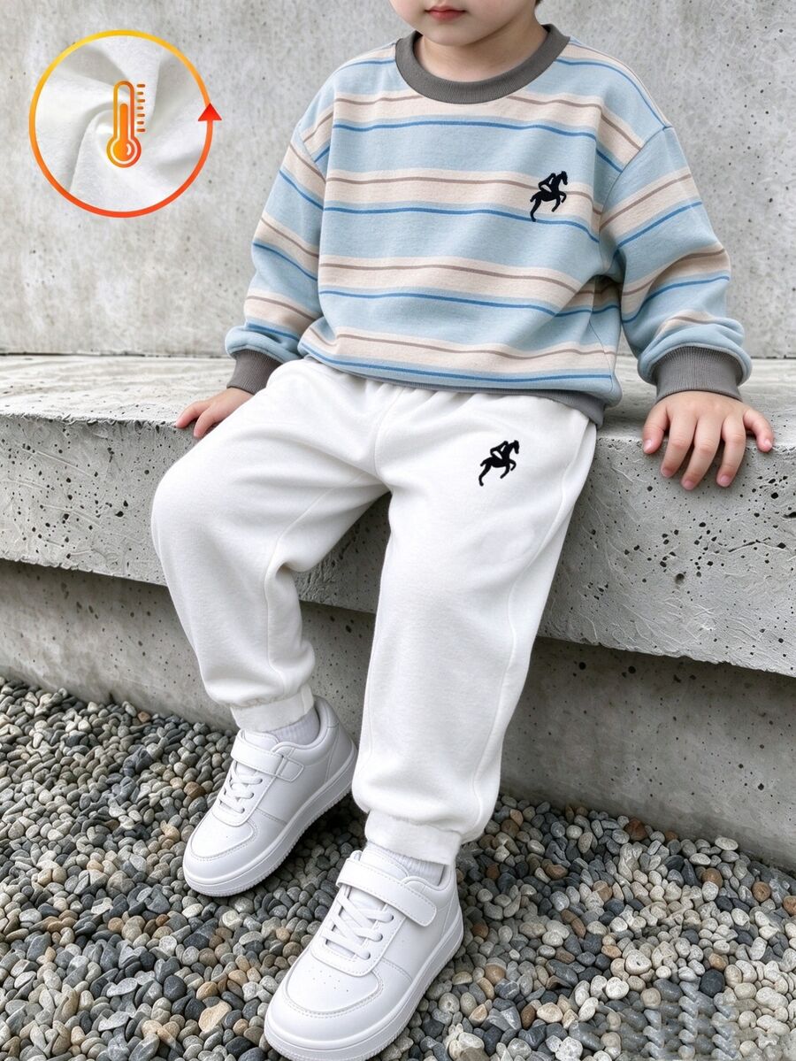 2 Pieces Young Boys' Sweatshirt Set ,Logo Print Sweatshirt And Long Pant, Comfortable , US Autumn Style, Gifts ,Christmas - Multicolor - View 1