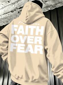 Manfinity Homme Men's Plus Size White Bold Letter Streetwear Hoodie, Suitable For Daily Outings And Gatherings - Apricot - View 1