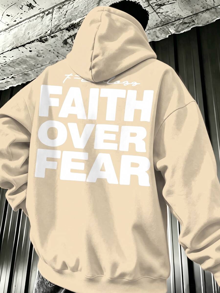 Manfinity Homme Men's Plus Size White Bold Letter Streetwear Hoodie, Suitable For Daily Outings And Gatherings - Apricot - View 1