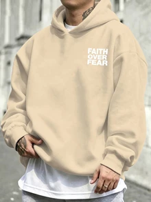 Manfinity Homme Men's Plus Size White Bold Letter Streetwear Hoodie, Suitable For Daily Outings And Gatherings - Apricot - View 2