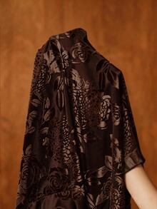Anewsta Autumn/Winter New Velvet Burnout Asymmetrical Criss-Cross V-Neck Sexy Fashion Long Sleeve Base Layer Top - Coffee Brown - View 9