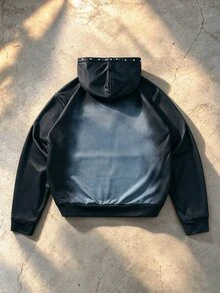 ROMWE MEN American Street Style NY Letter Digital Print Distressed Washed Gradient Vintage Copper Foil Hooded Sweatshirt Unisex - Black - View 2