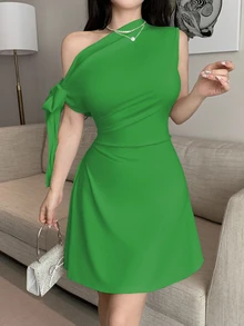 SHEIN Unity 女士不对称系带腰部短裙 - 綠色 - 查看 8