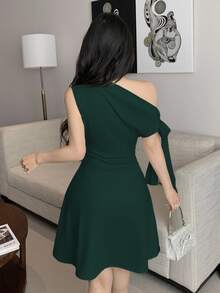 SHEIN Unity Women's Asymmetric Tie-Up Waist Short Dress Green - Dark Green - View 2