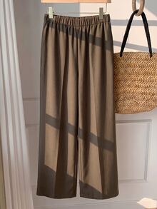 GlowEve CURVE Women's Plus Size Wide Leg Pants - High Waisted Drawstring Casual Baggy Fall Trousers With Pockets Office Travel Brown - Brown - View 2