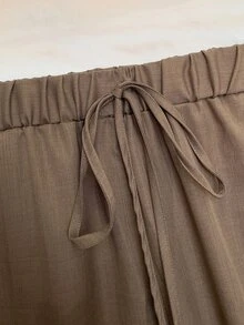GlowEve CURVE Women's Plus Size Wide Leg Pants - High Waisted Drawstring Casual Baggy Fall Trousers With Pockets Office Travel Brown - Brown - View 5