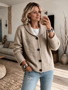 Elouméa Slouchy Vintage Women's Cardigan Relaxed Fit Knitwear Button Up Khaki Knitwear Casual Autumn Winter Clothes Country Coat Festival Modern 2026 Elegant - Khaki - View 1