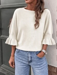 Elouméa Vintage American Style Mature Woman Aesthetic Slim Fit Flattering Elastic Soft Knit Sweater - Beige - View 10