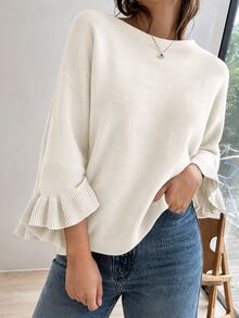 Elouméa Vintage American Style Mature Woman Aesthetic Slim Fit Flattering Elastic Soft Knit Sweater - Beige - View 9