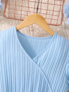 SHEIN Teen Girl Elegant Cute Refreshing Waist Tie Ruffle Sleeve Maxi Dress, Graduation, Outfits Party Teal Blue Summer - Blue - View 5