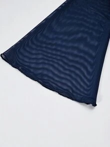 SHEIN 青少年女孩長袖純色深紫色洋裝，萬聖節秋季風格，秋季穿搭派對電音節優雅仙女風 - 藍色 - 查看 4