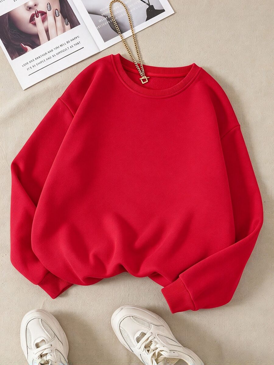 INAWLY Solid Thermal Lined Sweatshirt,Long Sleeve Tops Graduation,Back To School,Graduation,Teacher For Women,Back To School Pullover Fall Sweatshirt - Red - View 1