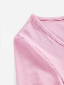 SHEIN Tween Girl Casual Daily Kids Square Neck Fitted Jumpsuit Pink Sporty - Pink - View 4