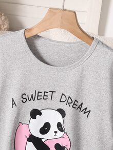 SHEIN 女童 2 件組居家服套裝，可愛熊貓印花圓領長袖上衣與滿版印花長褲，休閒舒適懶人家居服 - 粉色 - 查看 4
