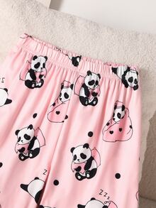 SHEIN 女童 2 件組居家服套裝，可愛熊貓印花圓領長袖上衣與滿版印花長褲，休閒舒適懶人家居服 - 粉色 - 查看 7
