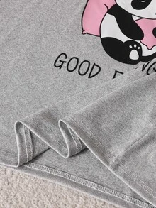 SHEIN 女童 2 件組居家服套裝，可愛熊貓印花圓領長袖上衣與滿版印花長褲，休閒舒適懶人家居服 - 粉色 - 查看 6