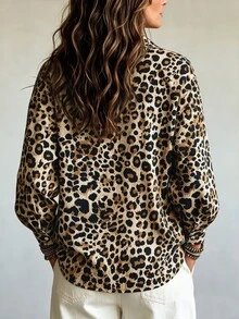 SHEIN Vintage Coffee Brown Striped Lapel Loose Long Sleeve Shirt Women Drape Lazy Relaxed Vacation Commute Versatile Blouse - Yellow - View 2