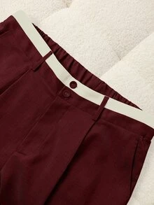 GlowEve CURVE Plus Size Women's Colorblock Pocket Button Casual Versatile Daily Wide Leg Pants - Red - View 5