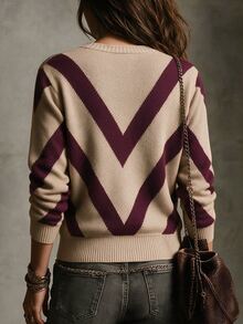 SHEIN Women's V-Neck Colorblock Casual Daily Cardigan - Multicolor - View 2