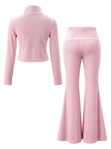 GentleRue Maternity Elegant Solid Color High Elasticity Velvet Maternity Sports Set - Pink - View 7
