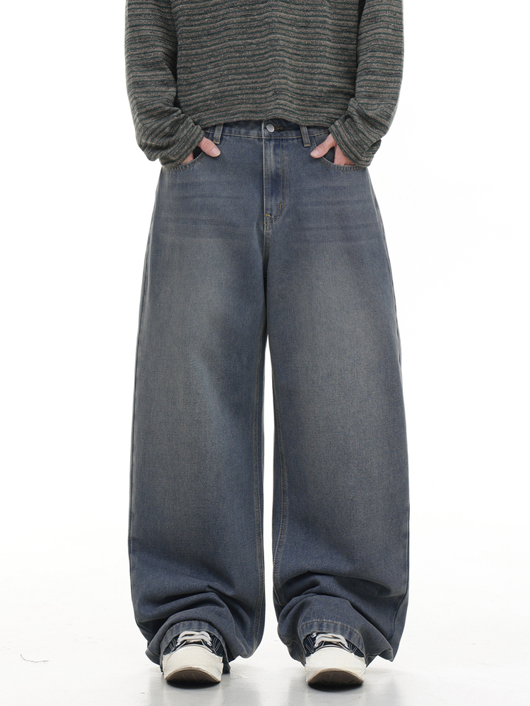 QuarKem 1 chiếc quần jeans ống rộng phong cách hip hop đường phố Mỹ cho nam, giặt mài retro thêu họa tiết, dáng rộng thoải mái, mặc được quanh năm - Màu xanh bụi bặm - Xem 7