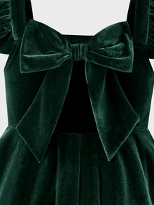 SHEIN Young Girl Young Girl Kids Deep Wine Red Casual Solid Color Autumn Winter Dress - Green - View 5