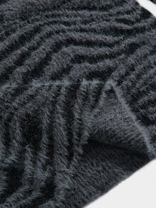 ROMWE Autumn/Winter Y2K Punk Street Zebra Stripe Jacquard Loose Pullover Sweater - Dark Grey - View 9