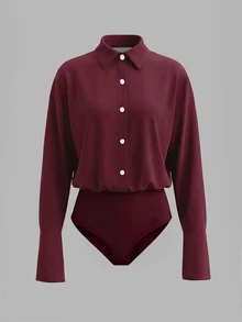 TaskSense Áo bodysuit sơ mi nữ phong cách thường ngày, đa năng, phù hợp đi làm và đi chơi - Màu Đỏ Sâu - Xem 4