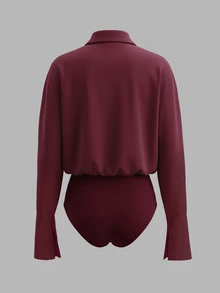 TaskSense Áo bodysuit sơ mi nữ phong cách thường ngày, đa năng, phù hợp đi làm và đi chơi - Màu Đỏ Sâu - Xem 2