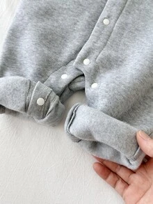 1pc Baby Boy Toddler Baseball Romper Jumpsuit Preppy Grey Black Letter Patch Striped Ribbed Trim Long Sleeve Rib Neck Outdoor Spring Autumn Varsity - Multicolor - View 9