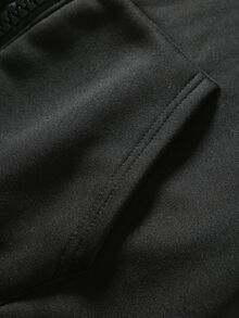 ROMWE MEN Street Life Men's Solid Color Long Sleeve Zip-Up Loose Fit Pocket Hoodie - Black - View 5