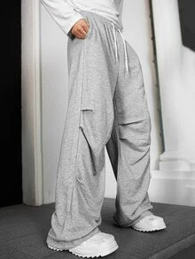 Claim Dot Men's Casual Drawstring Waist Loose Baggy Sweatpants - Light Grey - View 5