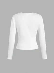 SHEIN Tween女孩秋冬白色圓領保暖內裡貓咪印花打底上衣休閒百搭日常款 - 白色 - 查看 3