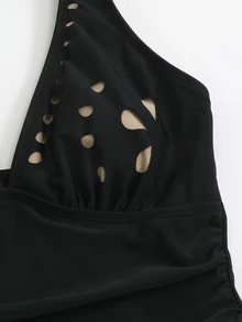 SHEIN Swim Mature Solid Color Cutout Skirt One-Piece Swimsuit - Black - View 8