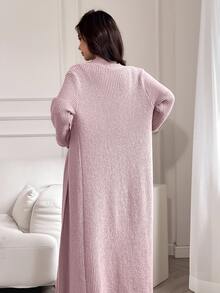 Feyla 2pcs/Set Women Elegant Solid Color Stand Collar Cable Sleeveless Dress And Long Sleeve Cardigan Set 2 Pieces Set In Fall/Winter - Pink - View 7