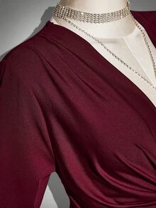 SHEIN ICON فستان سهرة أنيق مطوي للنساء بمقاسات كبيرة - عنابي اللون - مشاهدة 11