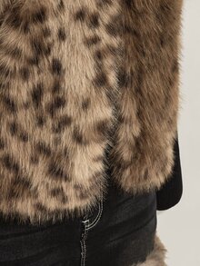 SHEIN ICON Women's Plus Size Asymmetrical Front Faux Fur Leopard Print Vest Jacket Winter - Brown - View 9